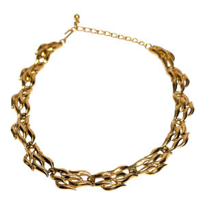 Vtg 80s Trifari GP Gold Basket Cloud‎ Pattern Metal Necklace Womens Jewelry